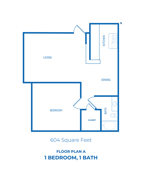 1 Bed, 1 Bath floorplan